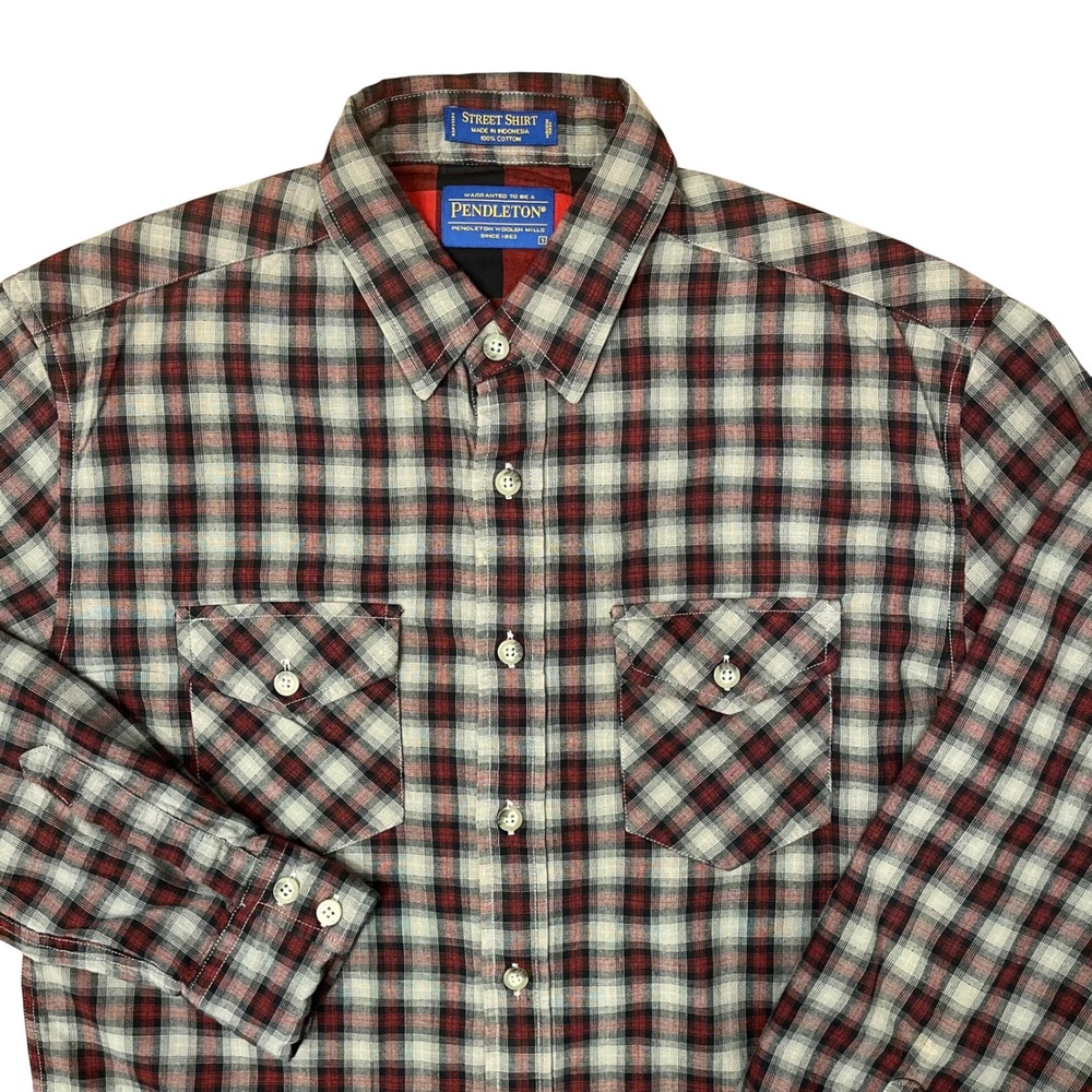 Pendleton Street Shirt Men‎ Small Red Grey Plaid Cotton Western Yoke Button Down